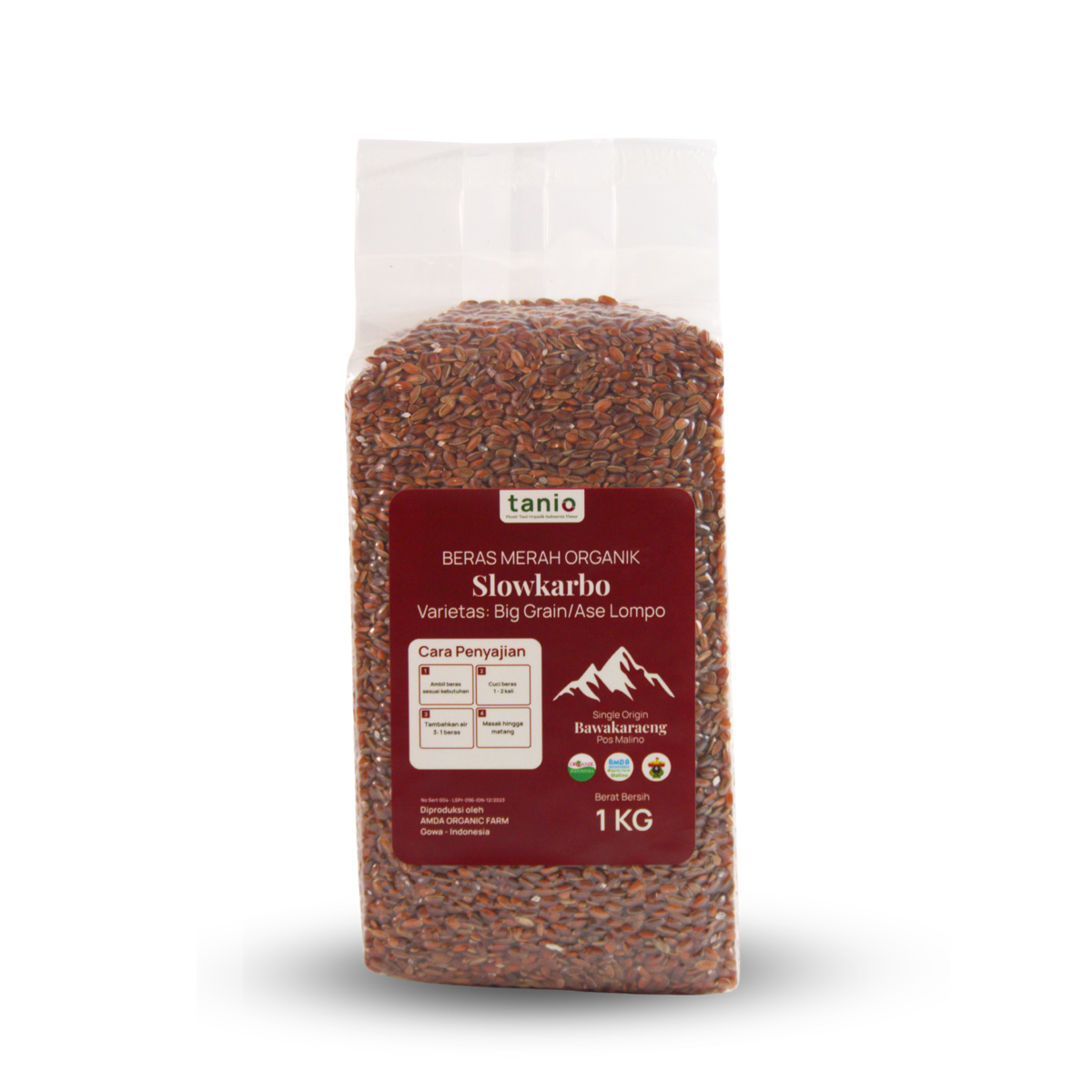 Beras Merah Organik Slowkarbo Red Mandi Malino Tanio 1 kg