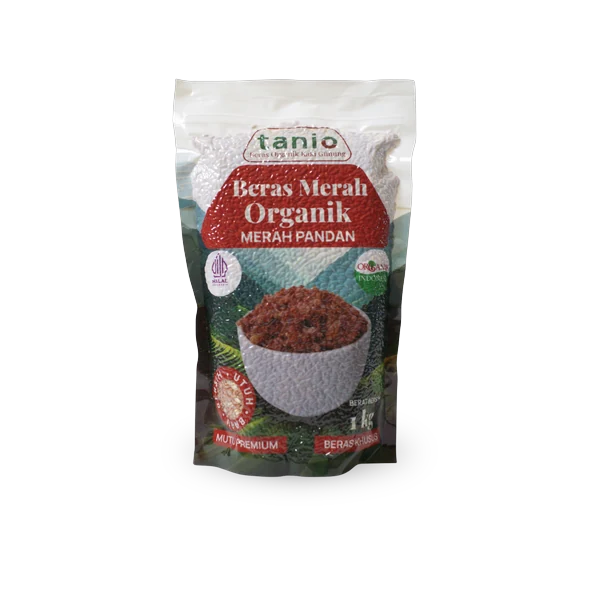 Kemasan Beras Merah Organik Merah Pandan Tanio 1 kg